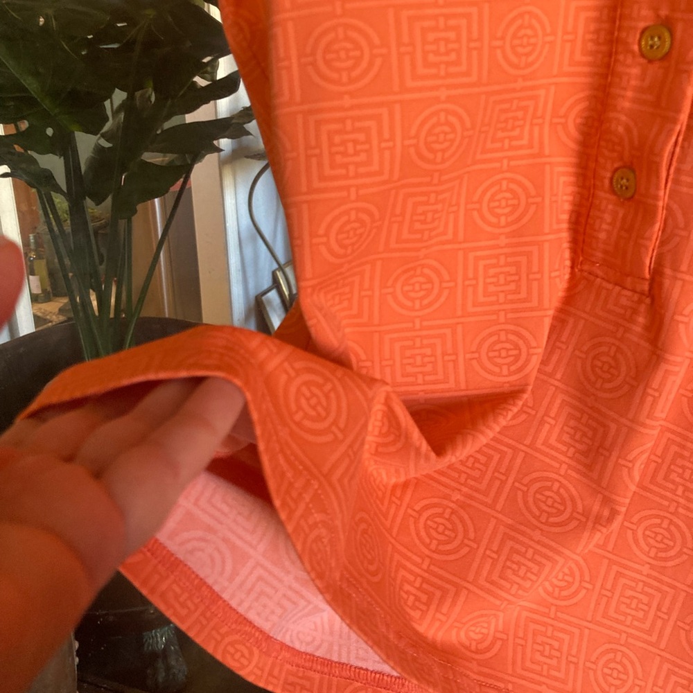 NWT J.McLaughlin Catalina Cloth Coral Geometric 3/4 Gold Button-Front SS Polo S - Picture 16 of 16
